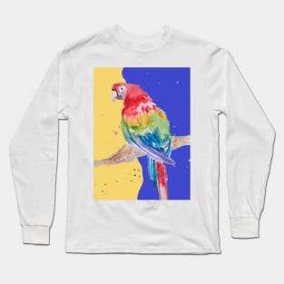 Parrot Watercolor Painting Macaw - Navy Blue Long Sleeve T-Shirt